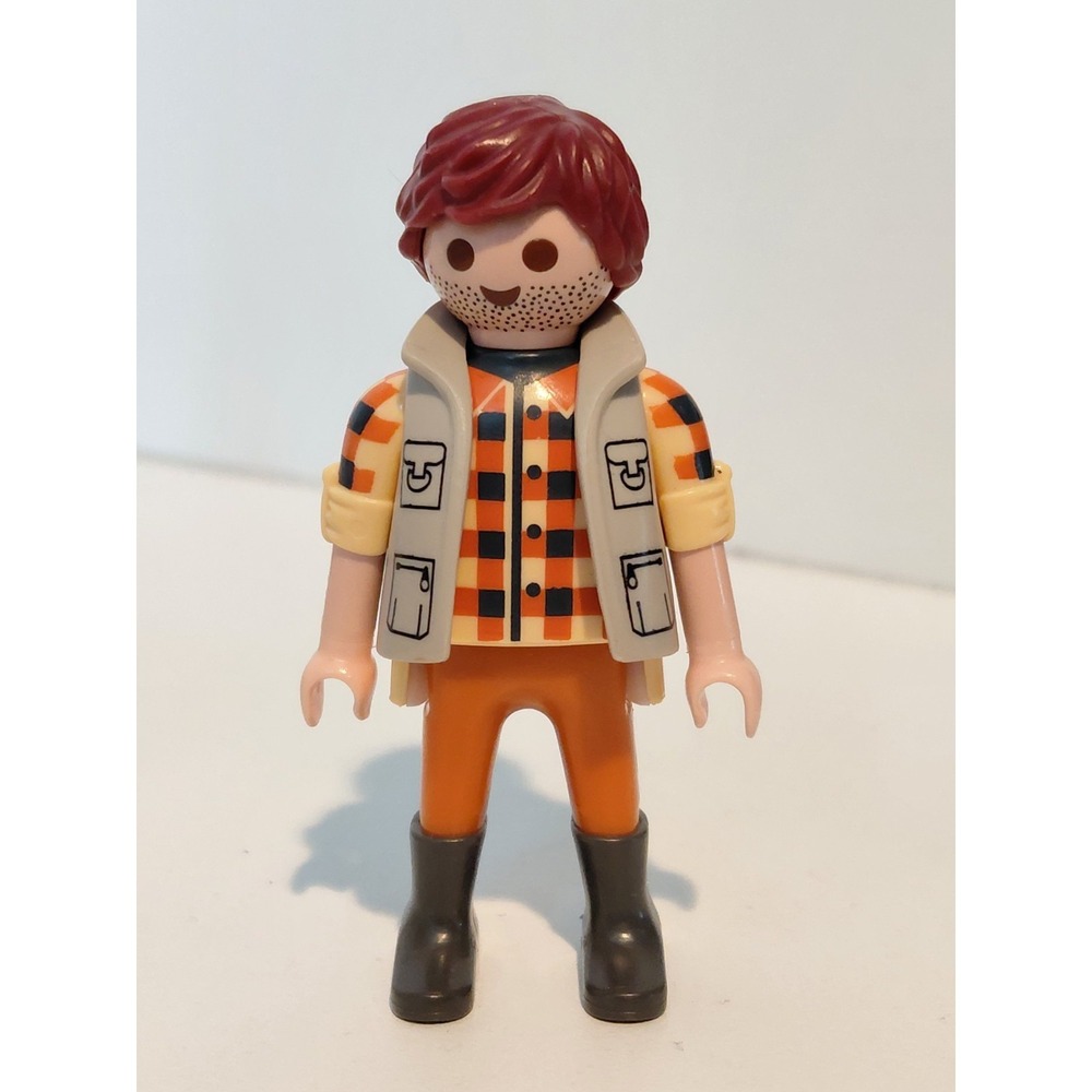 Playmobil Lumberjack Male Adult Figure Plaid Shirt Black Hair Stubble Brown Hair
